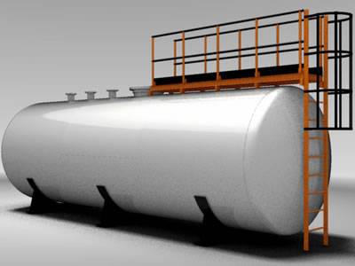 There is a 3D model of horizontal FRP tank with a ladder.